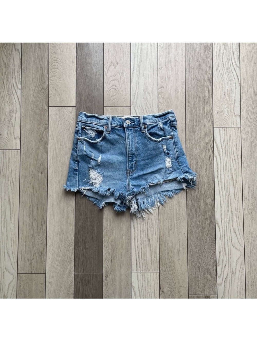 Abercrombie Distressed Light Blue Denim Shorts - Casual High-Rise Summer Look